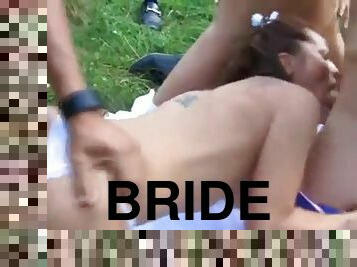 Bride takes on three cocks