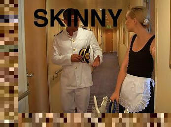 Skinny Nataly Von bangs with a handsome guy on the floor