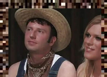 Manly cowboy gets fucked in the ass after bj by blond tranny