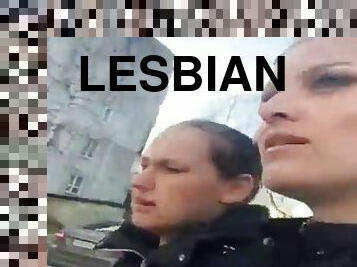 Lesbian couple walking down the streets