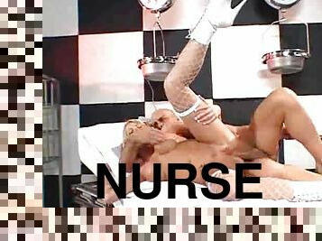 Sexy blonde nurse blowing and fucking