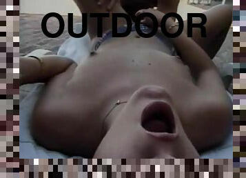 Fuck outdoors and cum load on her face