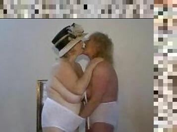 Hot grannies in lingerie fingering and kissing