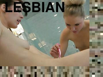 Two Lesbians Doing Body Massage, Pussy Shaving And Masturbation