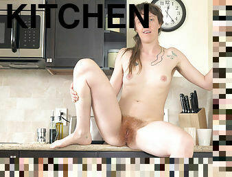 Roxanne enjoys naked fun in her kitchen - WeAreHairy