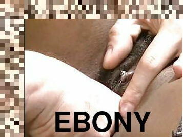 Ebony whore gets her hairy pussy fingered and fucked