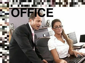 Exotic chick in stockings decides to do the dick riding in the office