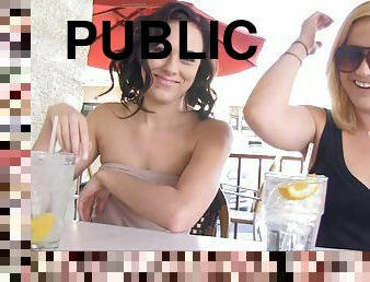 Loving Public Nudity by pantless gal smashing herself with fingers