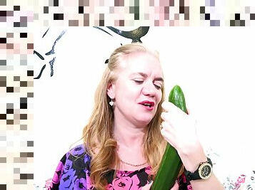 First time busty granny tries such a big cucumber