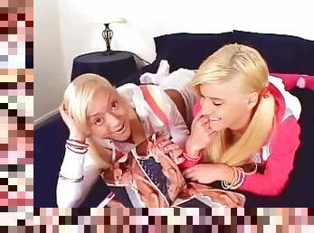 Petite blonde lesbians licking pussy