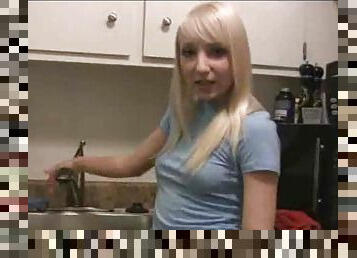 Cute blonde teen masturbates in sink