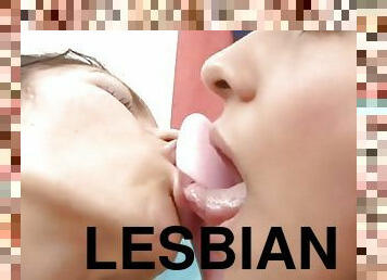 Petite teen pussy toyed in lesbian scene