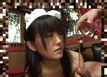Japanese French maid strips for him