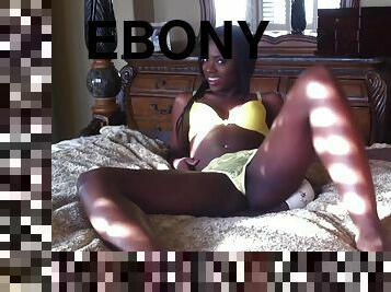 Curvy Ebony Solo Model In A Yellow Bra Stripping Seductively