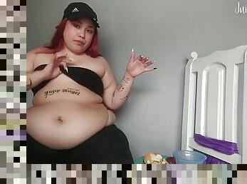 BBW Juicy Angel stuffed with fat girl sandwich plus burps