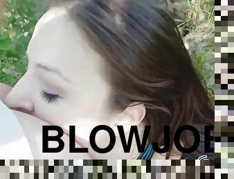 Quick blowjob in the woods behind the parking lot