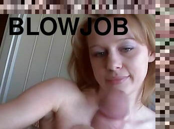 Blue eyed girl with little tits sucks dick