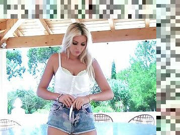 Naughty Blonde Sheds Her Shorts and Fingers Outside