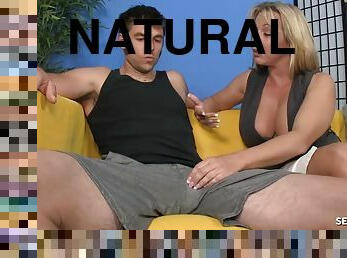 Big natural tits mature Amber Bach lets him fuck her boobs