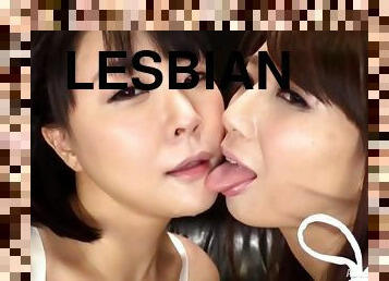 Lesbian kissing and pussy licking between two Japanese cuties