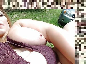 Cute bbw playing outside