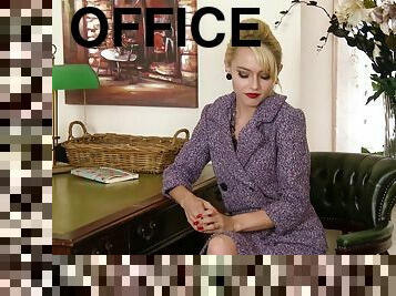 Kinky secretary strips and masturbates in the office