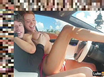 Fucking Sexy Perfect Red Head Zoey Luna in Car
