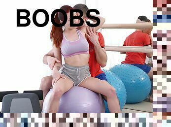 Redhead darling with firm ass and big boobs giving a blowjob - Lelya Mult