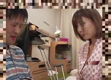 Clothed sex with Japanese Rui Hasegawa giving a blowjob - HD