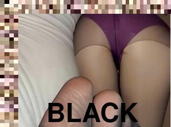 stocking, cumshot-keluarnya-sperma, hitam, sperma, bokong, nilon, tungkai-kaki