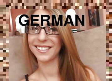 Horny German teen with an amazing slim body gets sprayed with cum