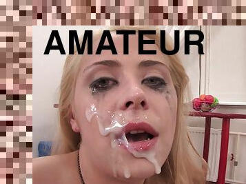 amateur, fellation, ejaculation-sur-le-corps, fellation-profonde, sur-le-visage, blonde, fétiche