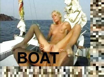 Anal sex on a boat with slender blonde