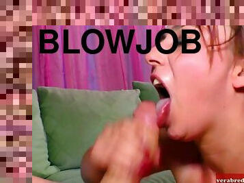 Dark-haired girlfriend wants her boyfriend to lick - Deepthroat blowjob and cumshot