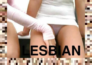 Lesbian friends masturbating in the bath