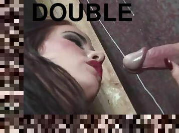 Glorhole double blowjob ends in a threesome