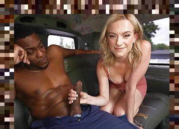 Petite blonde spins older man's BBC hard in her shaved peach and mouth