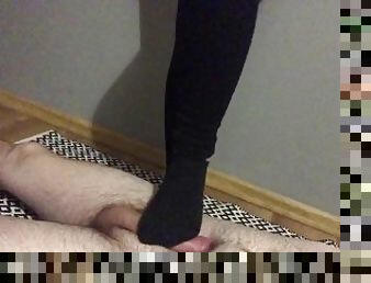 Girl tramlling balls cbt in black socks