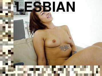 Tattooed lesbian Aidra licking juicy pussy passionately