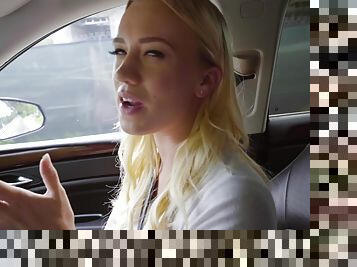 Cute blonde Bailey spreads her legs for a fuck in a car