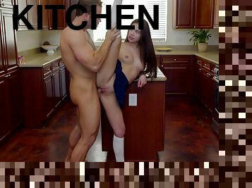 Naughty chick Lucy Doll gets her wet cunt pounded in the kitchen
