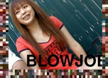 Closeup homemade video of cute Noriko Kago giving a blowjob