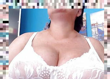 BBW great cleavage view in white bra