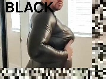 Sexy Maddie tries on a new black leather dress