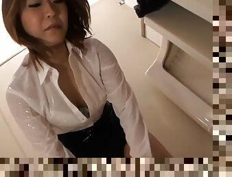 Office sweetie yuria takeda gets toy fucked by coworker in restroom