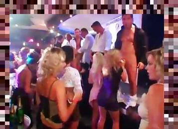 Guys line up on stage and the girls suck their dicks