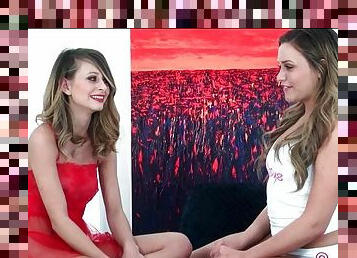 Two girls strip in cute interview video