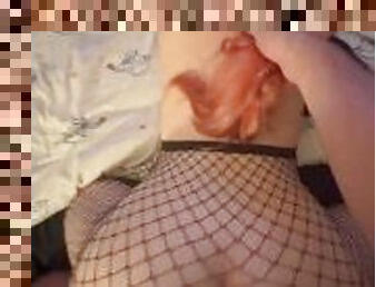 Redhead Stepsister gets Fat Bum Pounded in fishnets