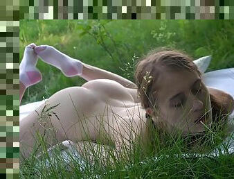 Outdoors video of solo cutie Flika Luchik pleasuring her cravings