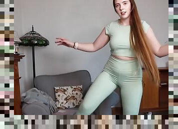 New beautiful hot girl trying on cameltoe cameltoe leggings